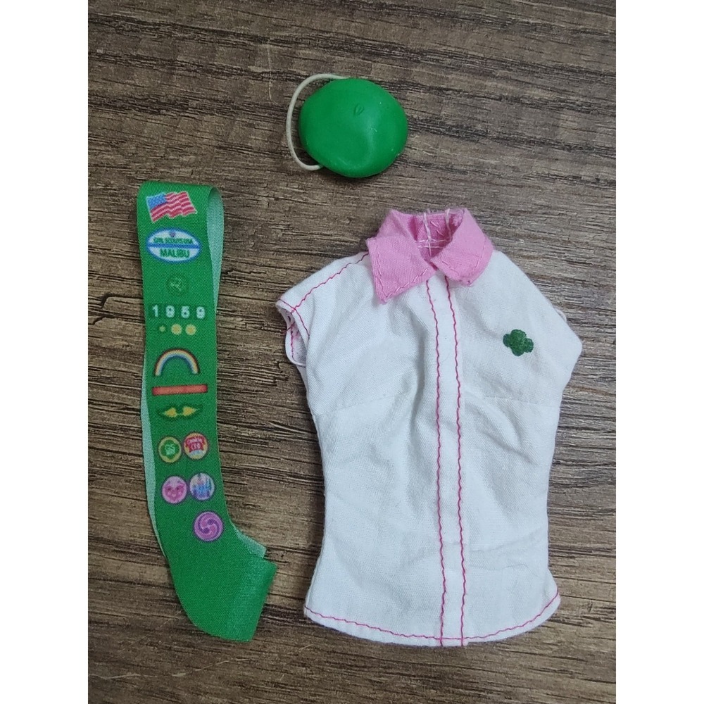 Barbie Girl Scout Guides Doll Uniform Shirt Pink Collar Sash Hat Trefoil Logo